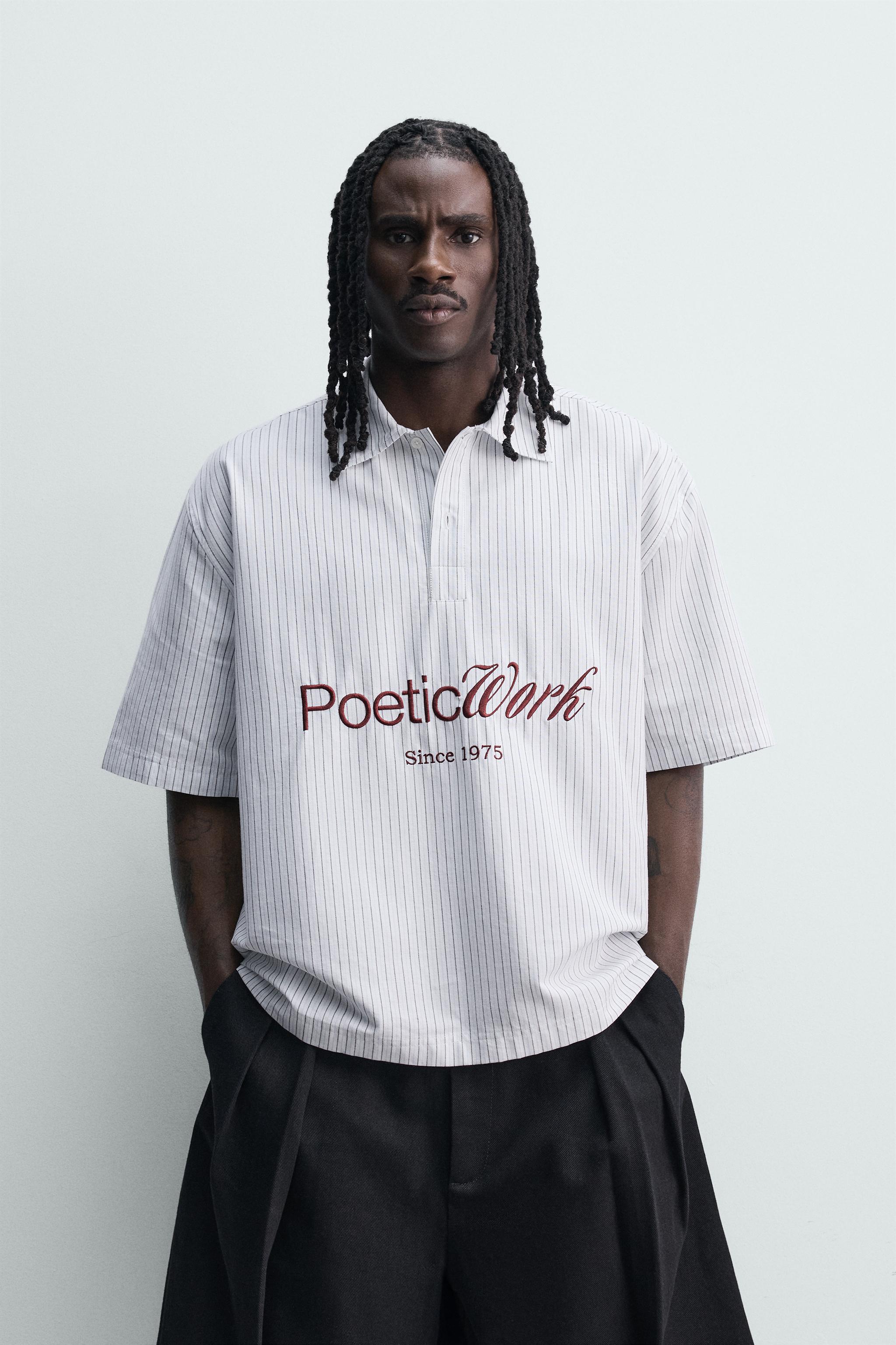 PRINTED TEXT BOXY FIT POLO SHIRT